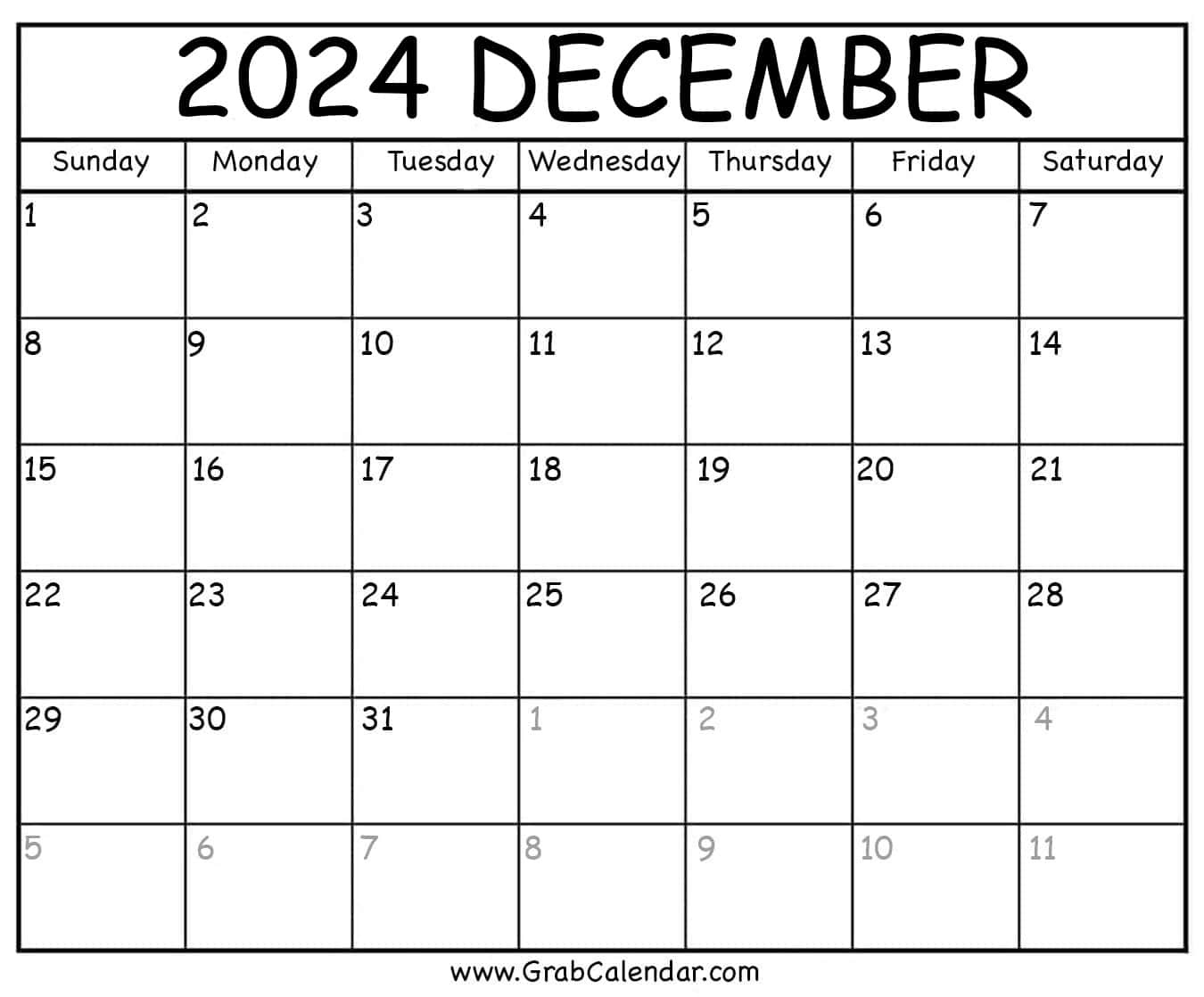 Printable December 2024 Calendar intended for December 2024 Calendar Numbers Printable