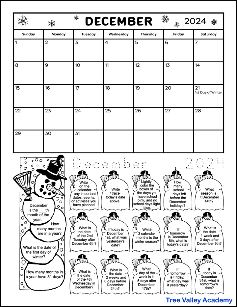 Printable December 2024 Calendar &amp;amp; Kids Calendar Worksheets within 2024 Coloring Calendar Printable December