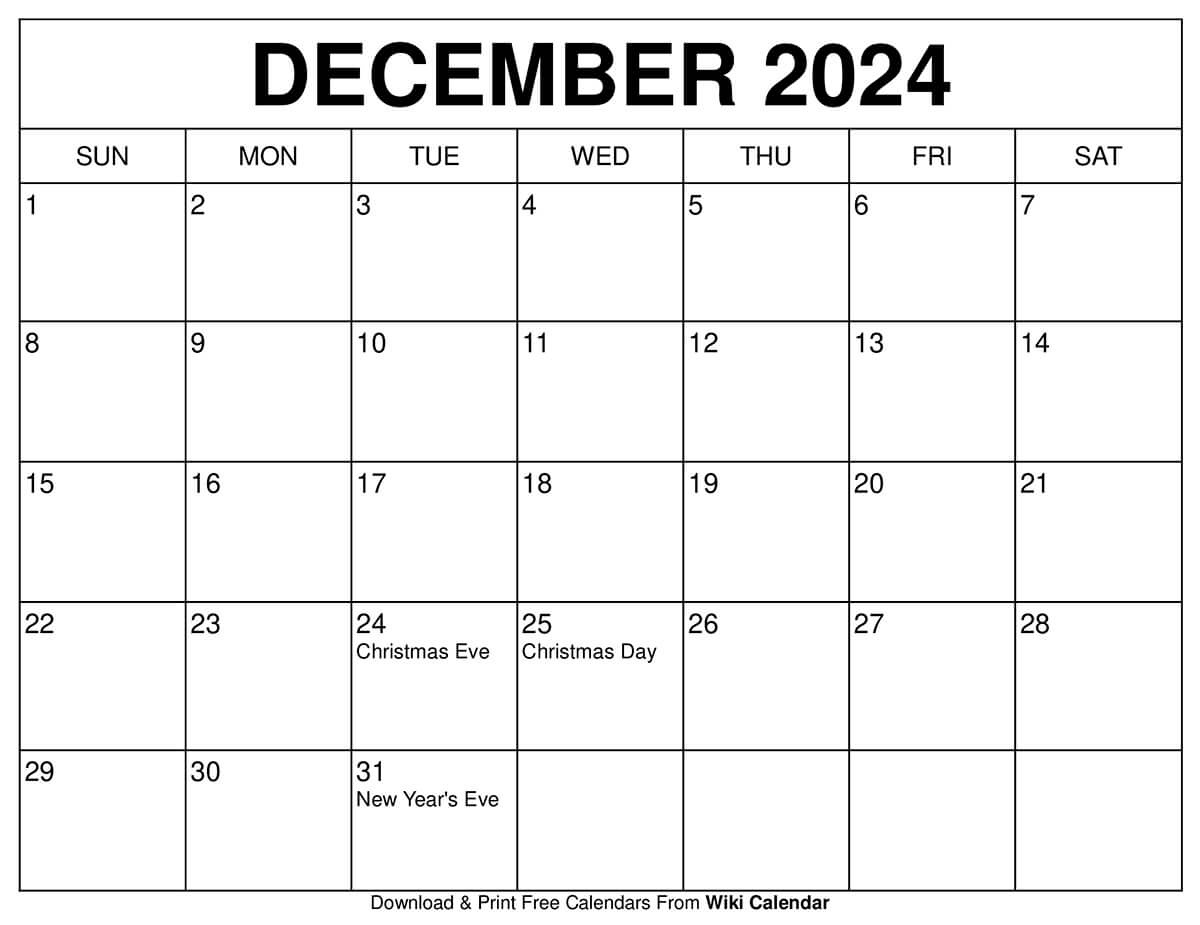 Printable December 2024 Calendar Templates With Holidays with regard to Blank Printable December Calendar 2024