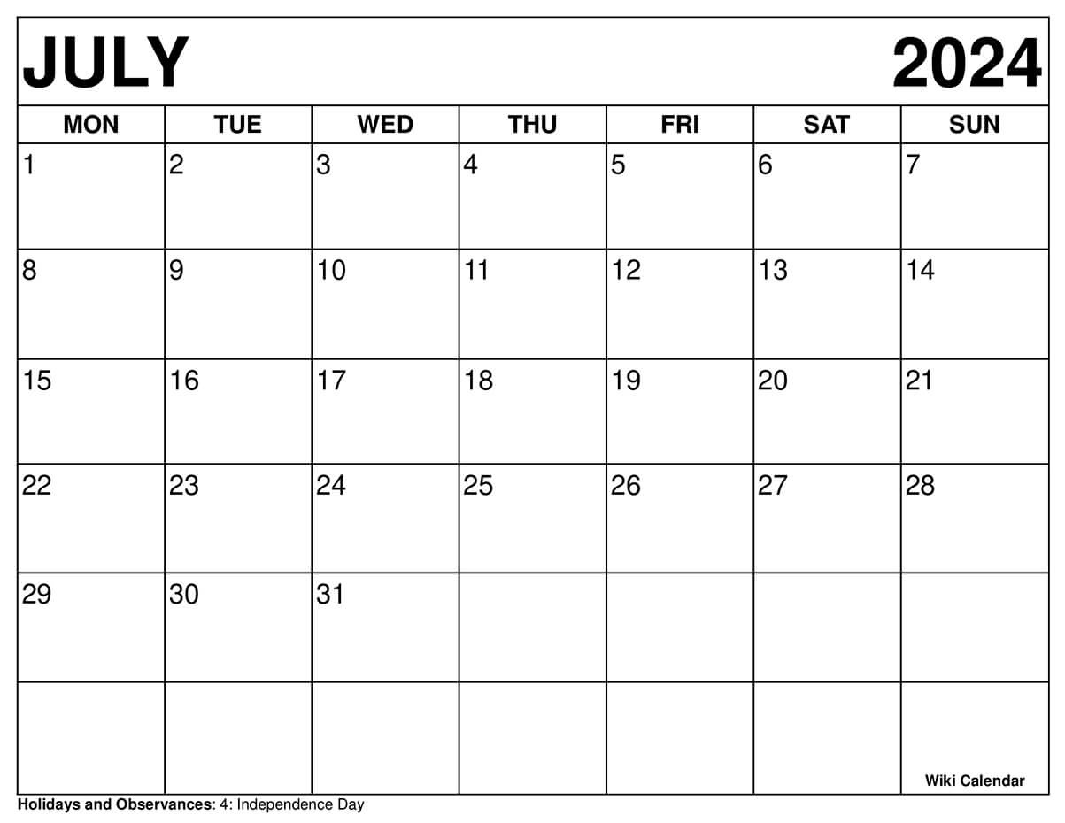 Printable July 2024 Calendar Templates With Holidays with regard to Printable Calendar July 2024 to December 2024