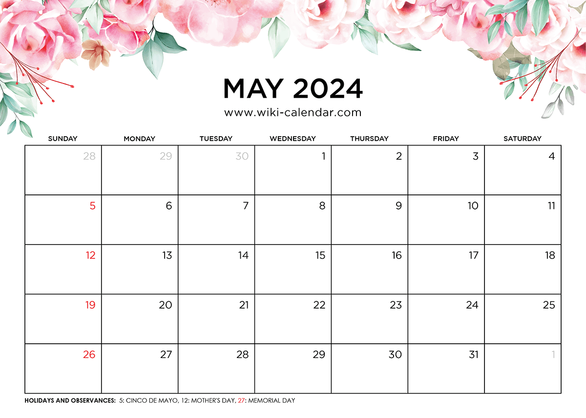 Printable May 2024 Calendar Templates With Holidays pertaining to 2024 May December Calendar Printable