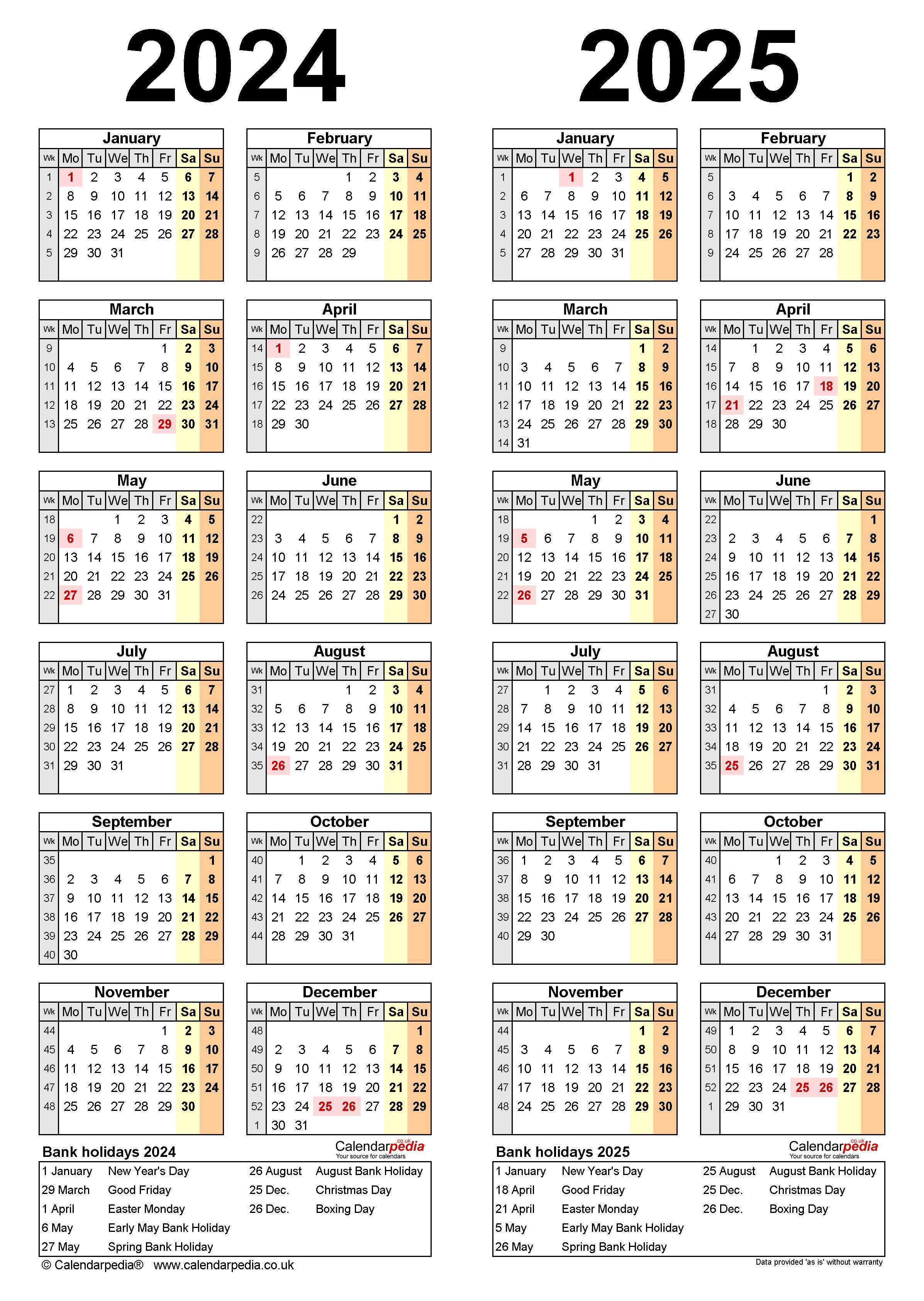 Two Year Calendars For 2024 And 2025 (Uk) For Pdf within December 2024 January 2025 Calendar Printable UK