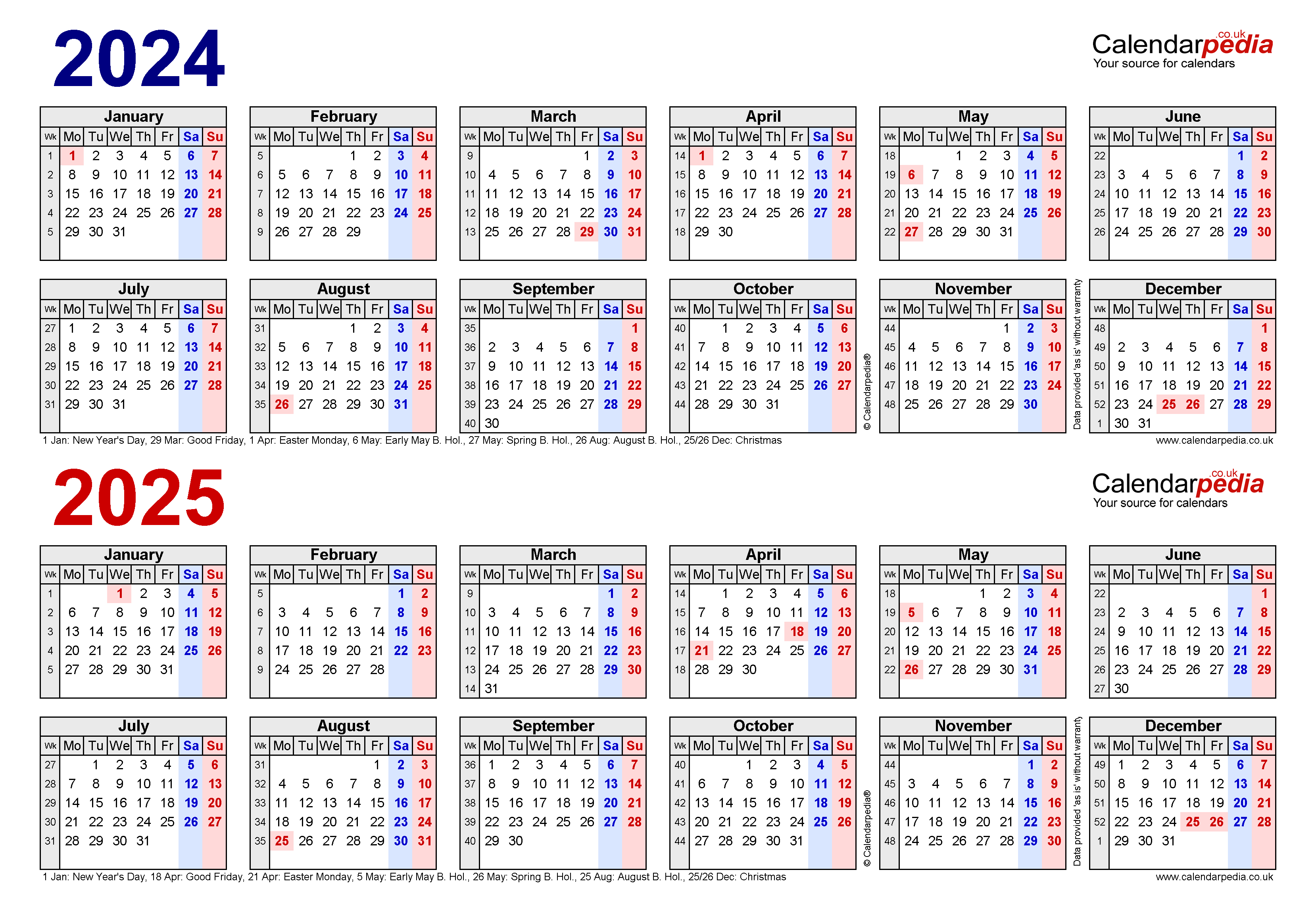 Two Year Calendars For 2024 And 2025 (Uk) For Pdf within December 2024 January 2025 Calendar Printable UK