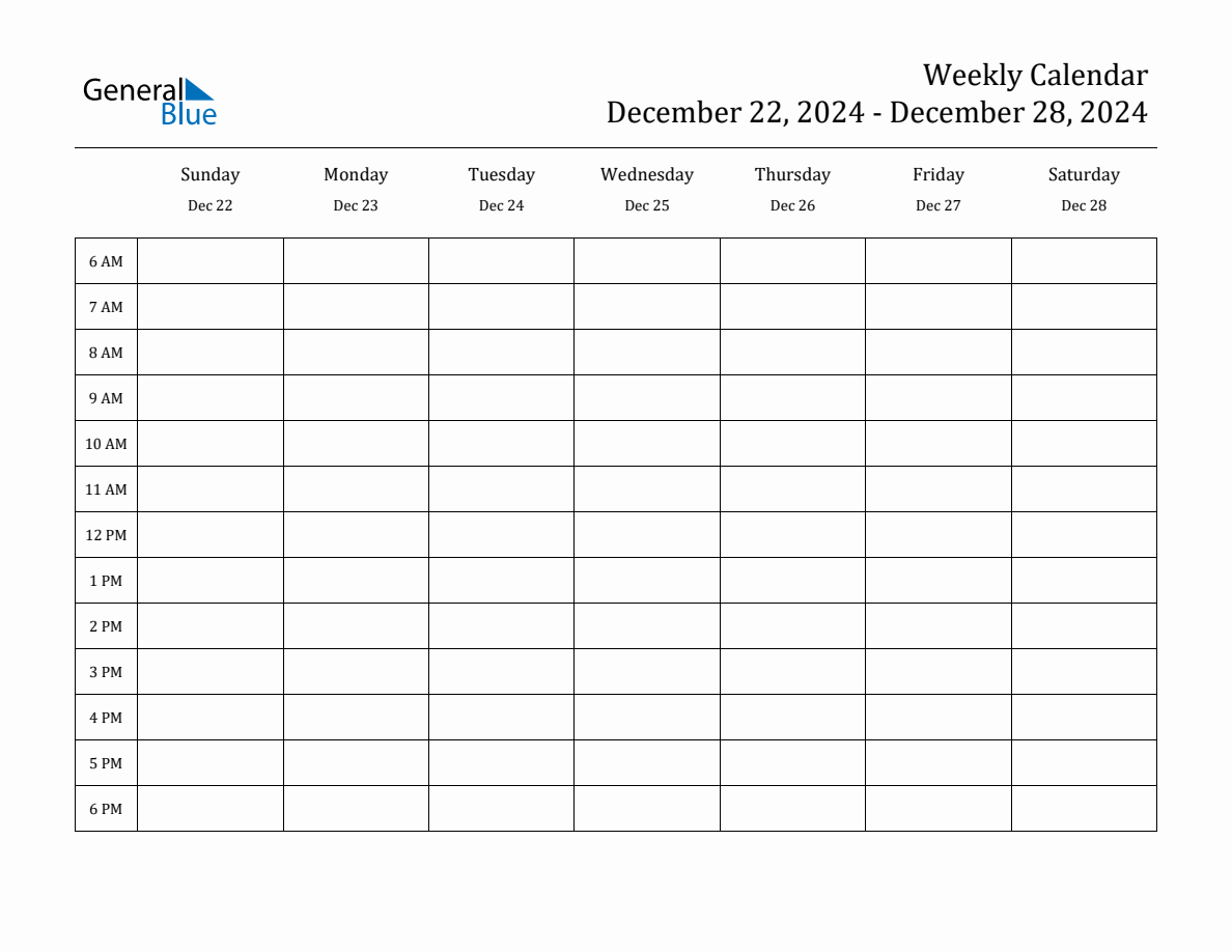 Weekly Calendar - December 22, 2024 To December 28, 2024 - (Pdf throughout December Weekly Calendar 2024 Printable