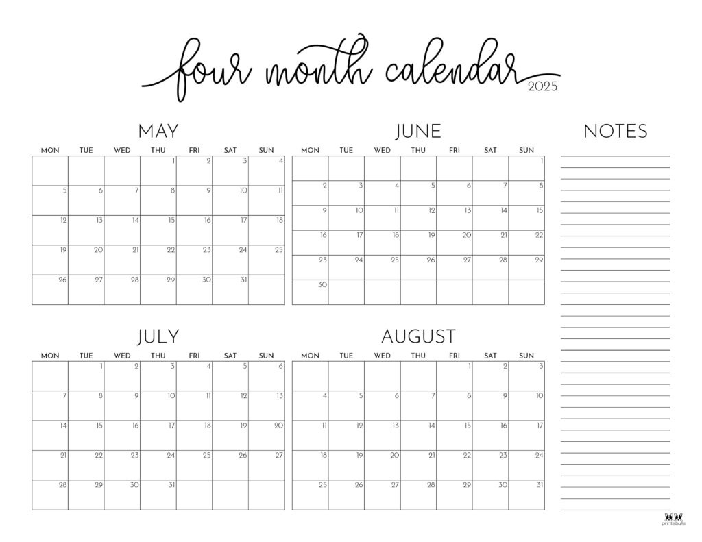 2025 Four Month Calendars - 31 Free Printables | Printabulls in February March April 2025 Calendar