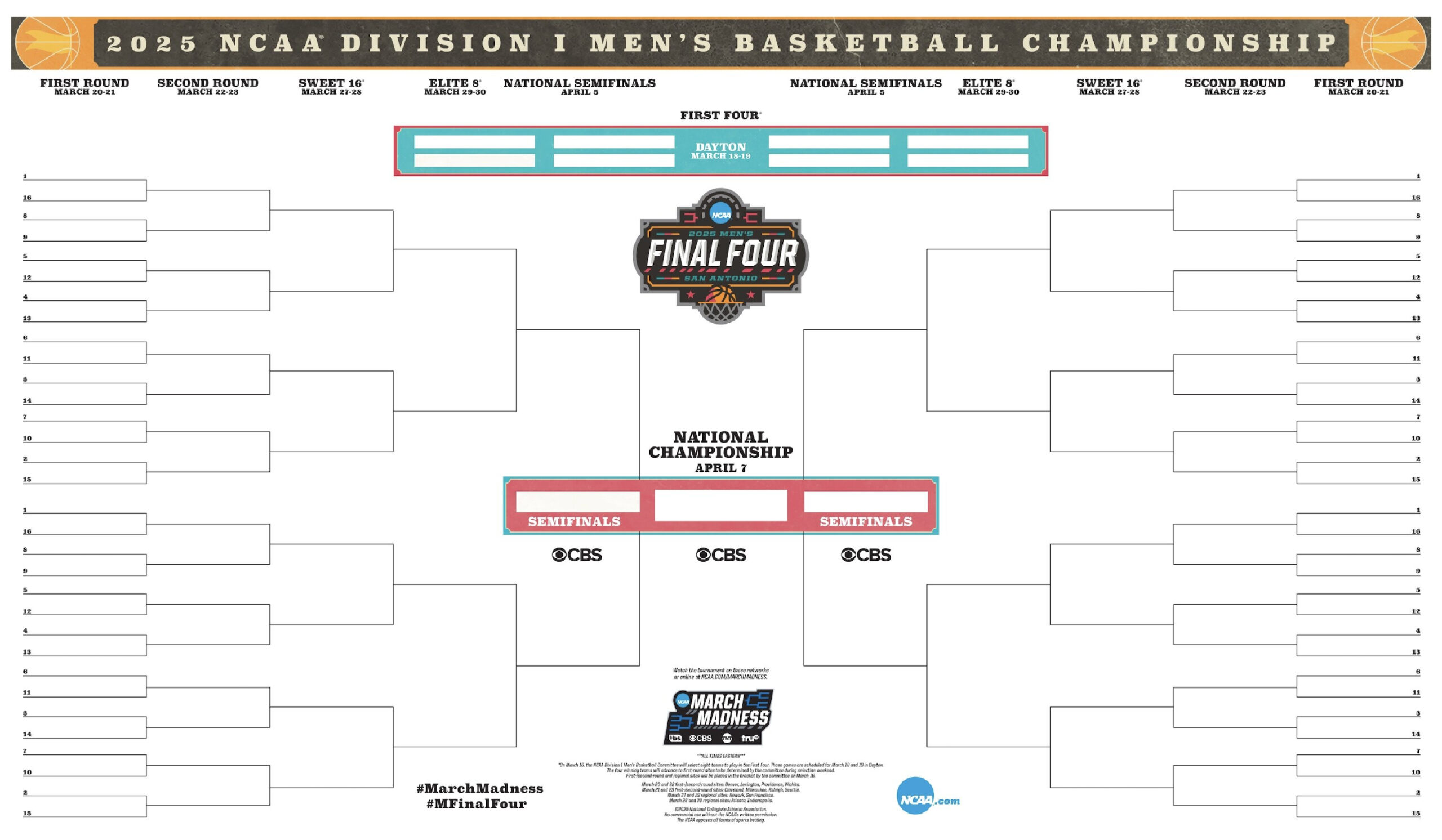 2025 Ncaa Printable Bracket, Schedule For March Madness | Ncaa within March Madness 2025 Calendar Printable