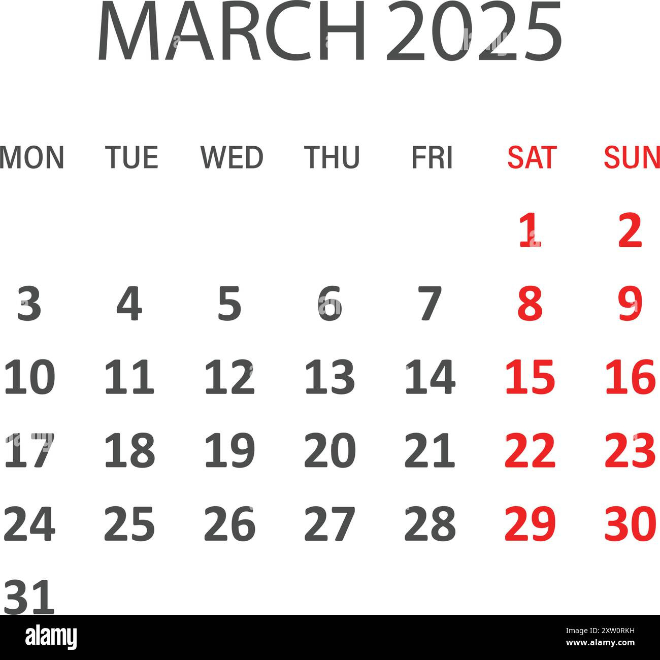 Calendar March 2025 Icon In Flat Style. Planner Vector with March Clip Art Calendar 2025