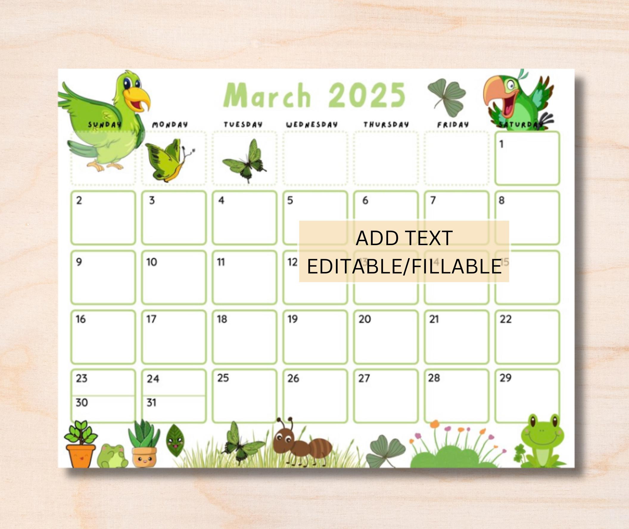 Editable March 2025 Calendar, Printable Fillable March Calendar in March 2025 Editable Calendar