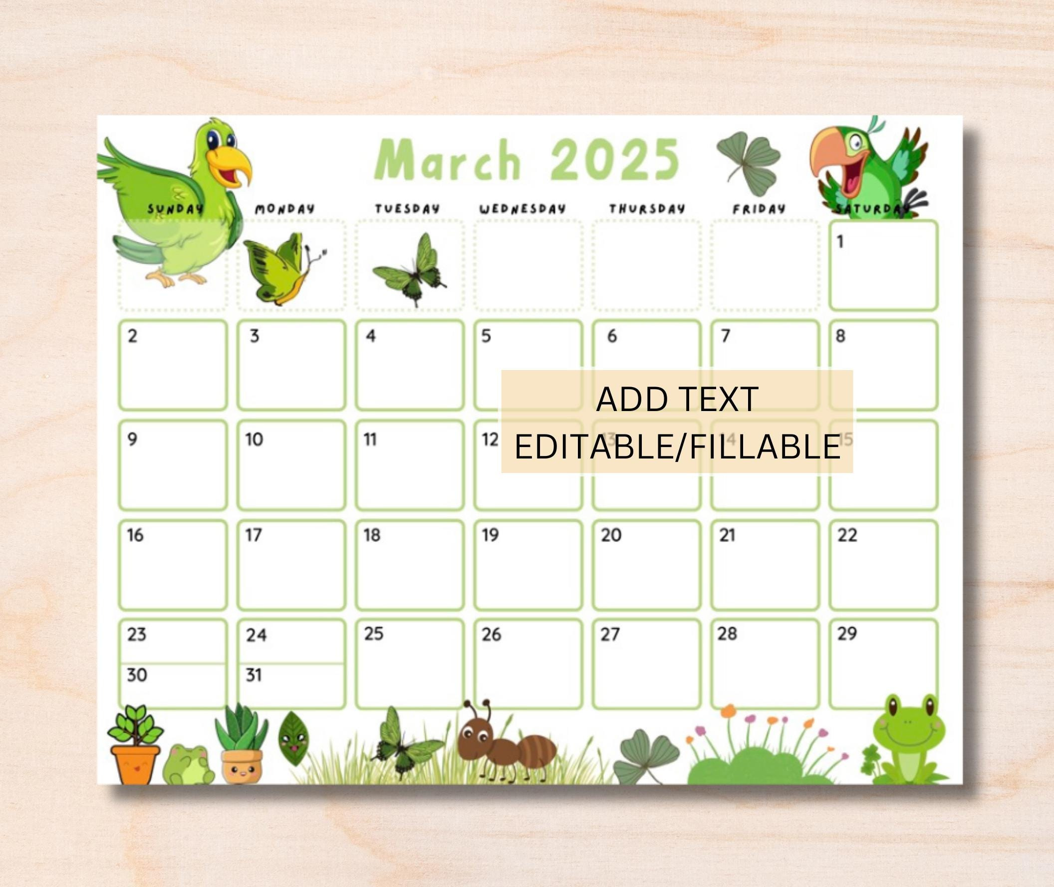 Editable March 2025 Calendar, Printable Fillable March Calendar inside March 2025 Calendar Editable