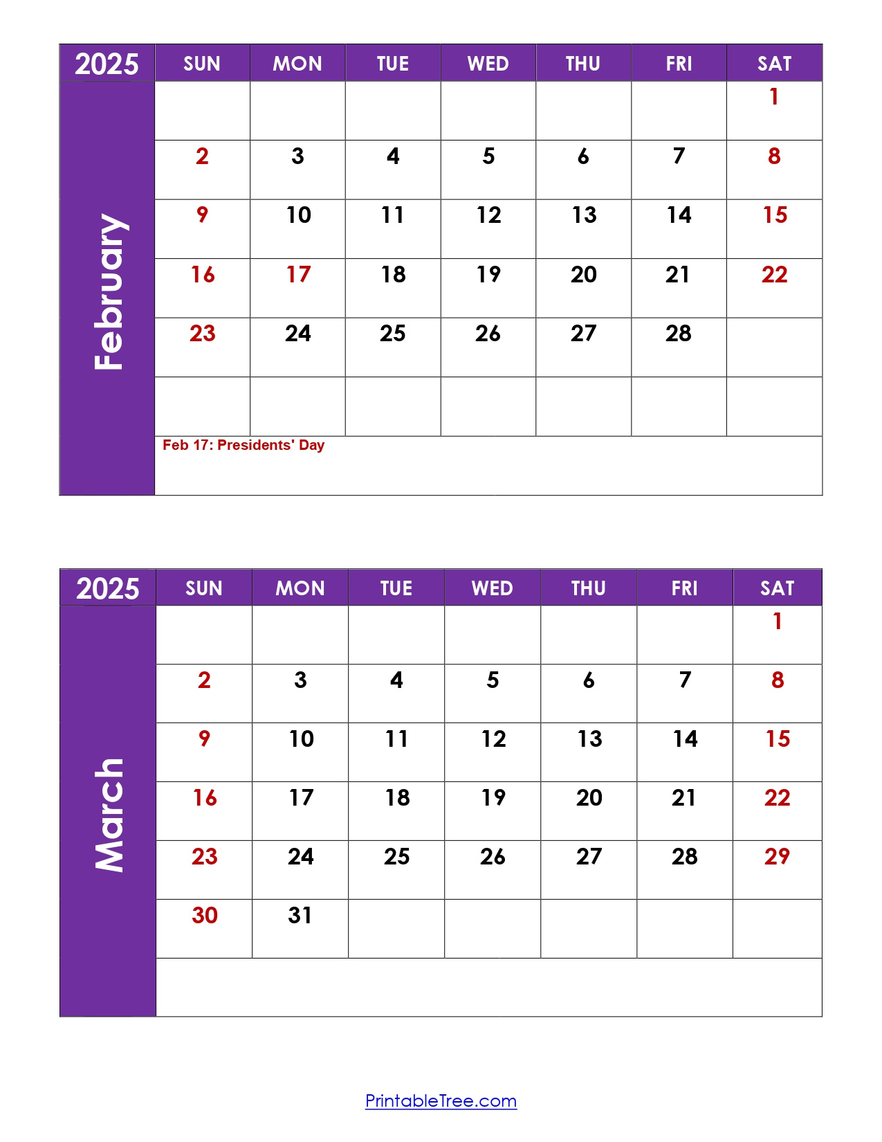 February And March 2025 Calendar Printable | Two Months Calendar for March and February Calendar 2025