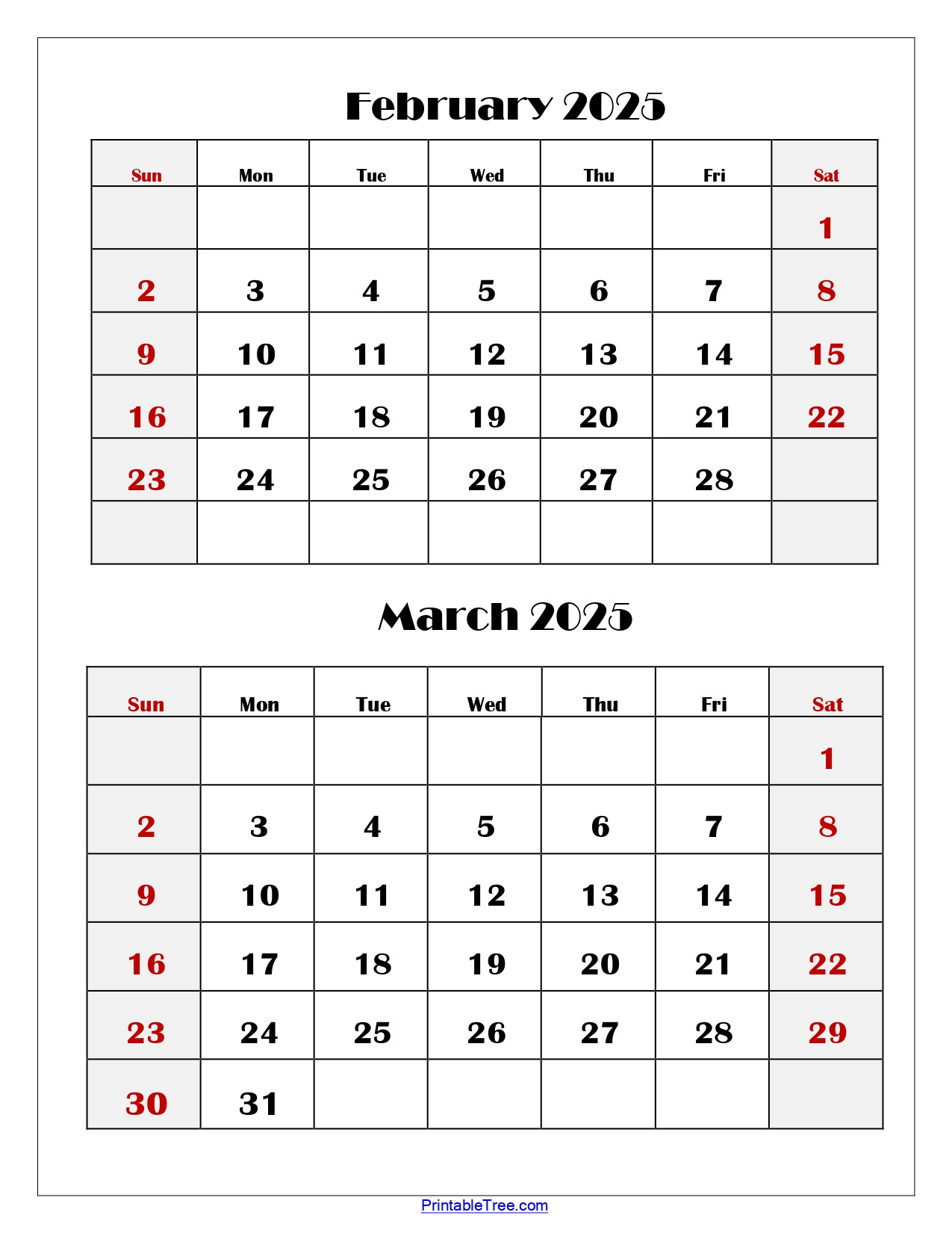 February And March 2025 Calendar Printable | Two Months Calendar regarding February and March Calendar Printable 2025