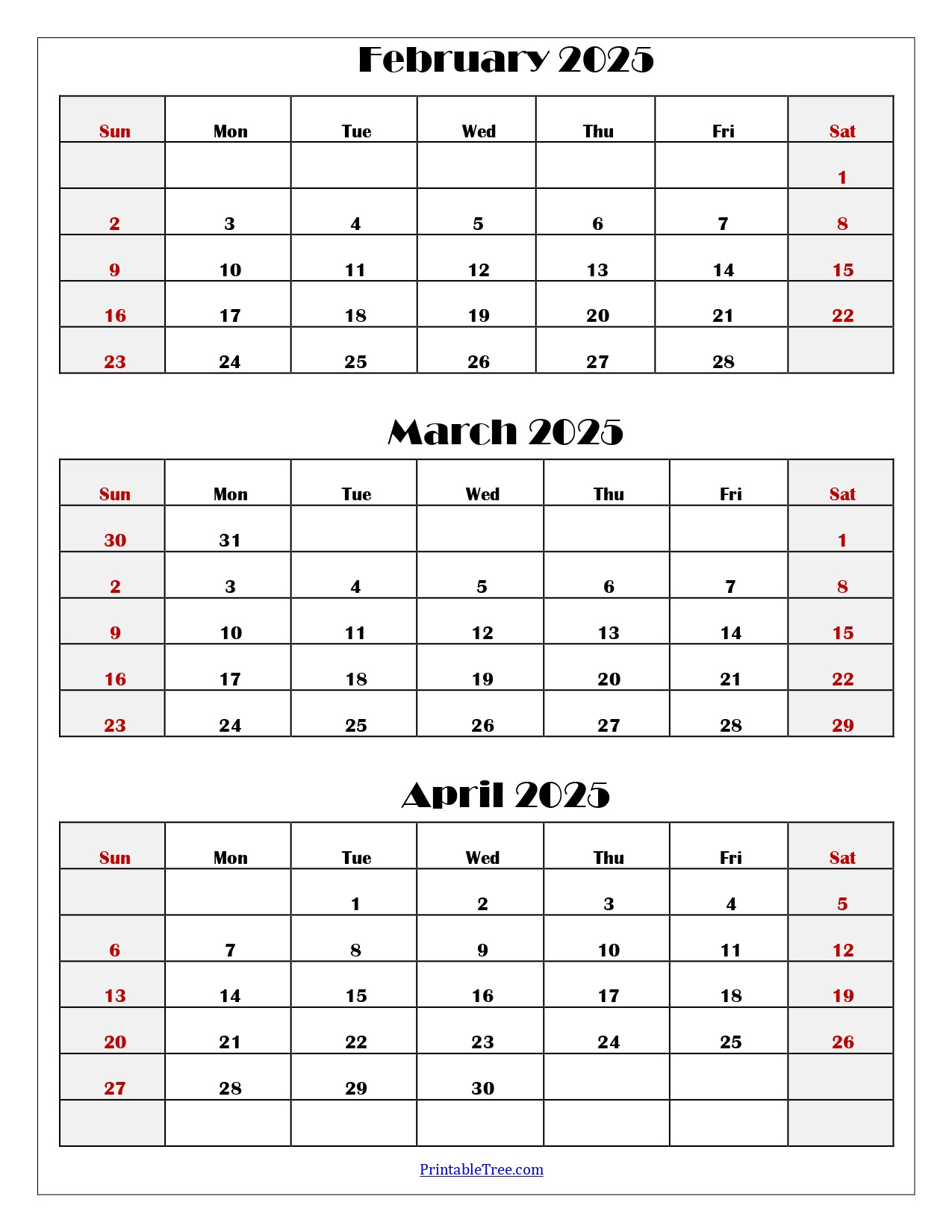 February To April 2025 Calendar Printable Pdf | Three Months Calendar for February March April 2025 Calendar Printable