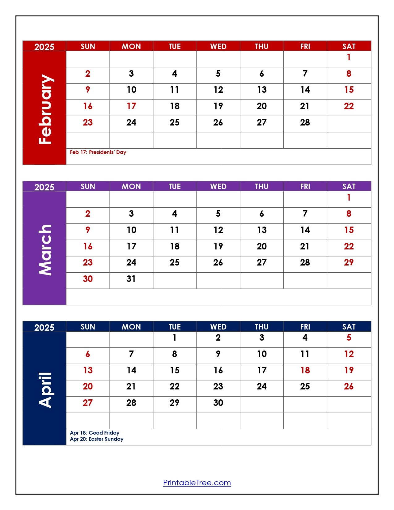 February To April 2025 Calendar Printable Pdf | Three Months Calendar intended for Feb March April 2025 Calendar