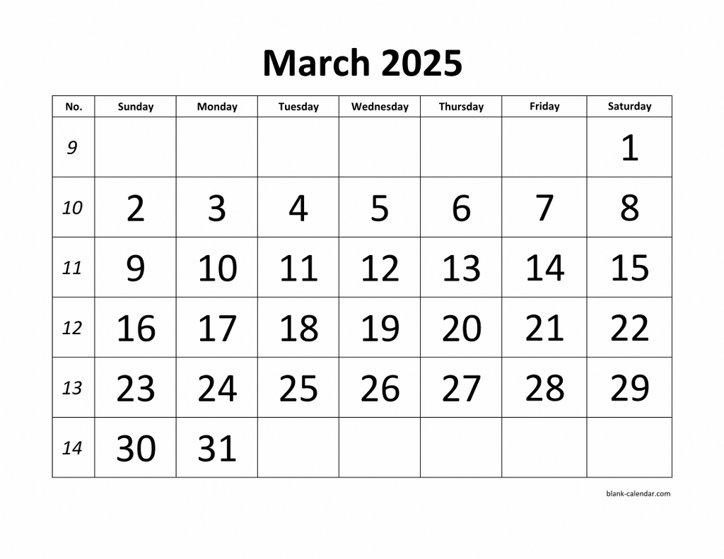 Free Download Printable March 2025 Calendar, Large Font Design with regard to Free Printable March 2025 Calendar Word