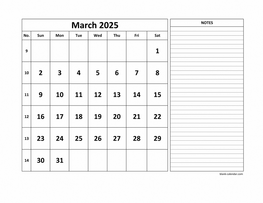 Free Download Printable March 2025 Calendar, Large Space For with regard to March 2025 Calendar Printable With Notes