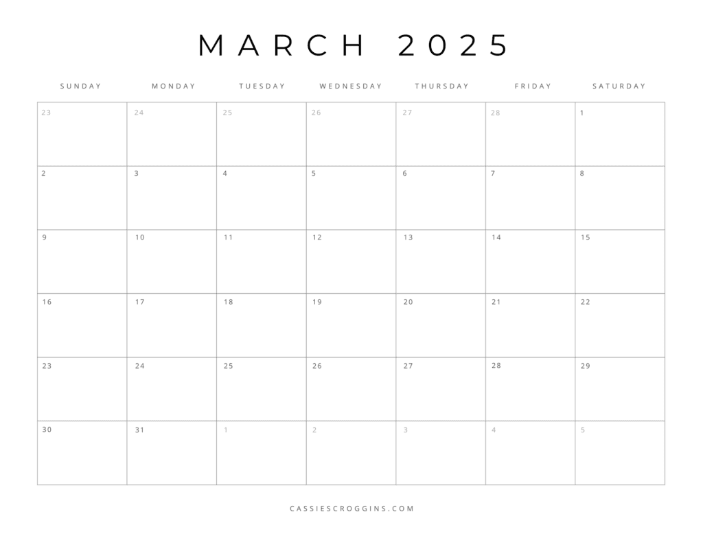 Free Printable 2025 Blank Calendar Templates (All 12 Months) for Blank Calendar Template March 2025 Printable