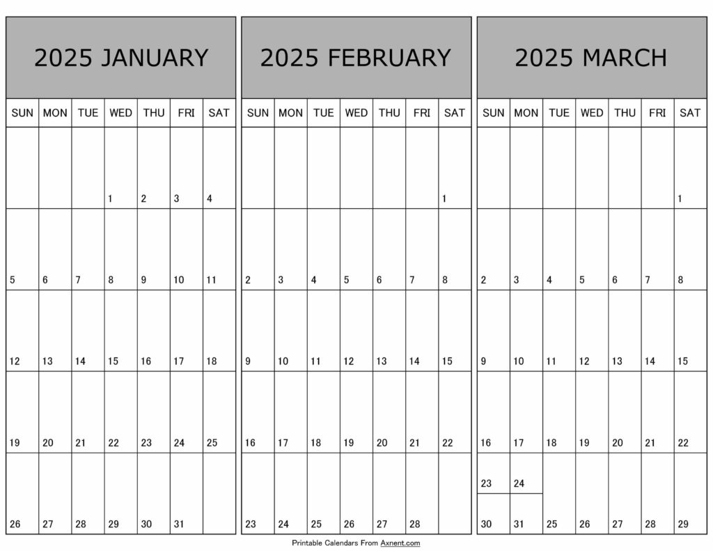 January To March Calendar 2025 Templates - Three Months inside Jan Feb And March 2025 Calendar Fre Printable