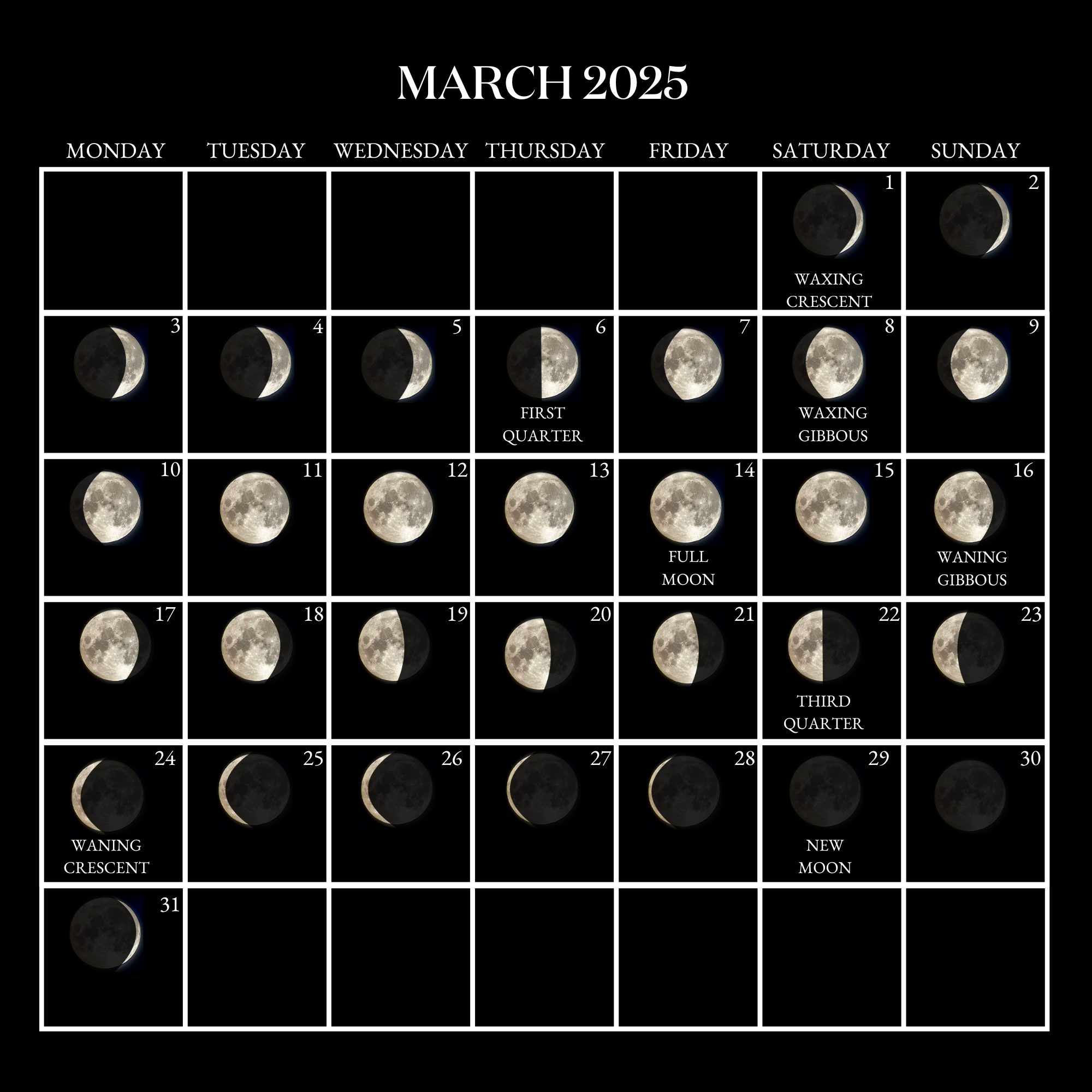 Jurlique Moon Calender 2025 楽しく for March 2025 Moon Calendar