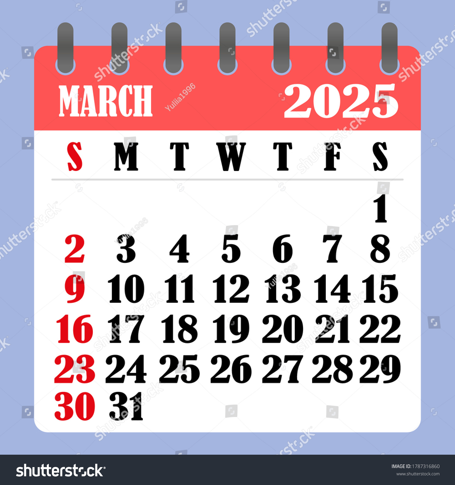 Letter Calendar March 2025 Week Begins Stock Vector (Royalty Free in Show Me A Calendar For March 2025