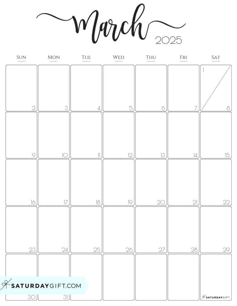 March 2025 Calendar - 20 Cute &amp;amp; Free Printables | Saturdaygift in March 2025 Calendar Printable Vertical