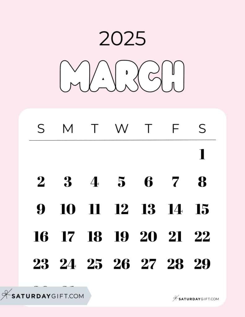 March 2025 Calendar - 20 Cute &amp;amp; Free Printables | Saturdaygift inside March 2025 Calendar Cute