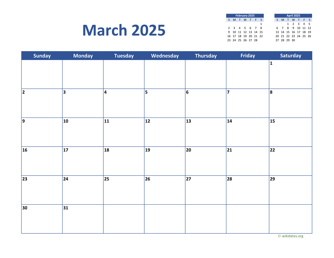 March 2025 Calendar Classic | Wikidates in March 2025 Calendar Wiki