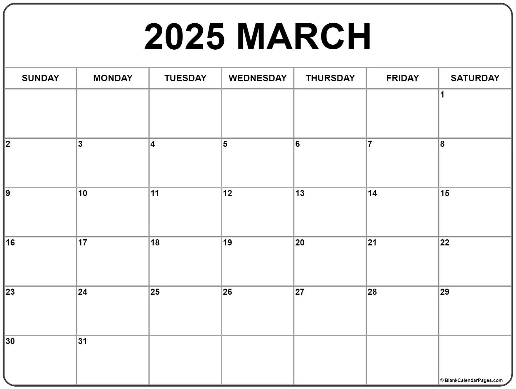 March 2025 Calendar | Free Printable Calendars in Printable Blank March Calendar 2025