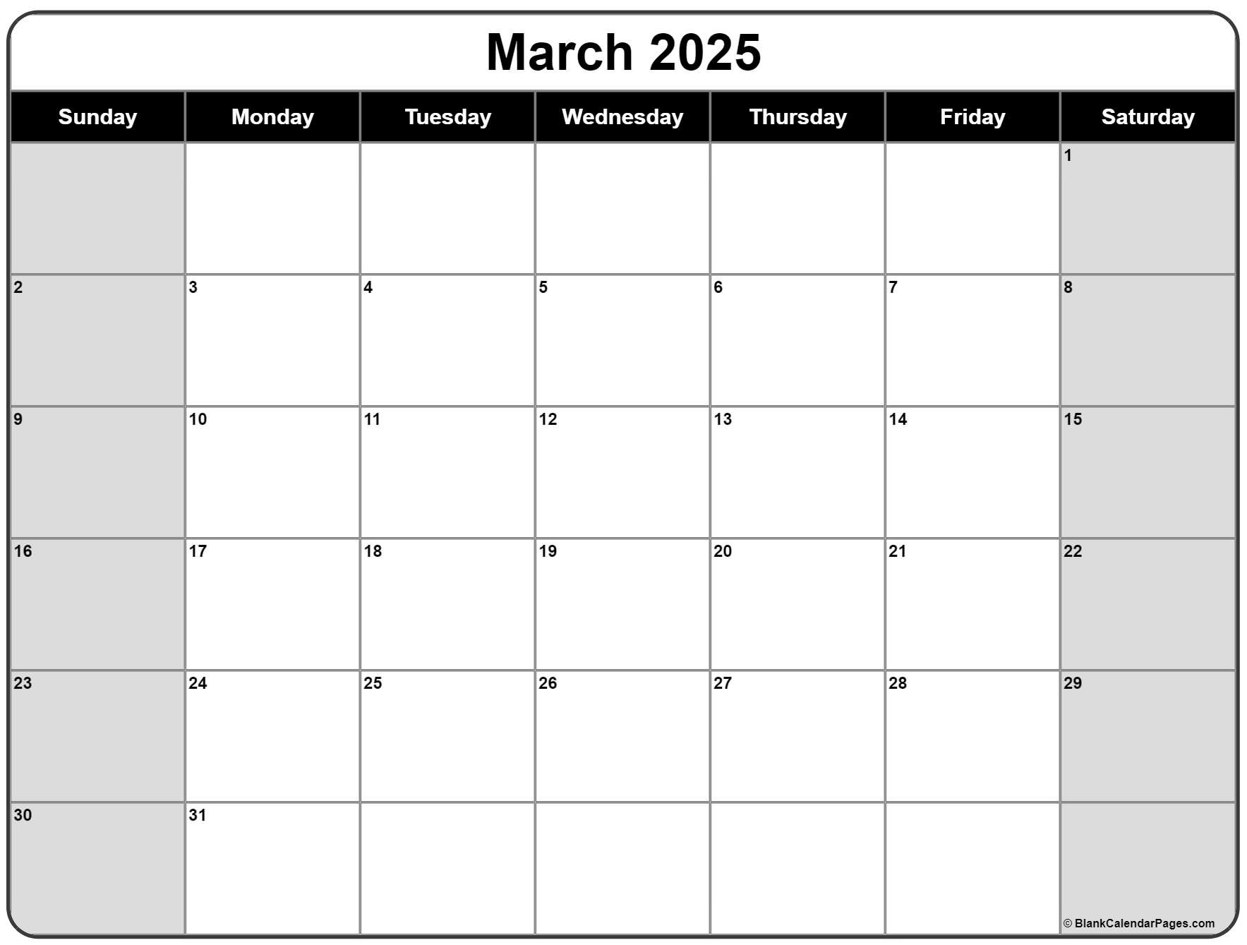 March 2025 Calendar | Free Printable Calendars throughout Blank March 2025 Calendar