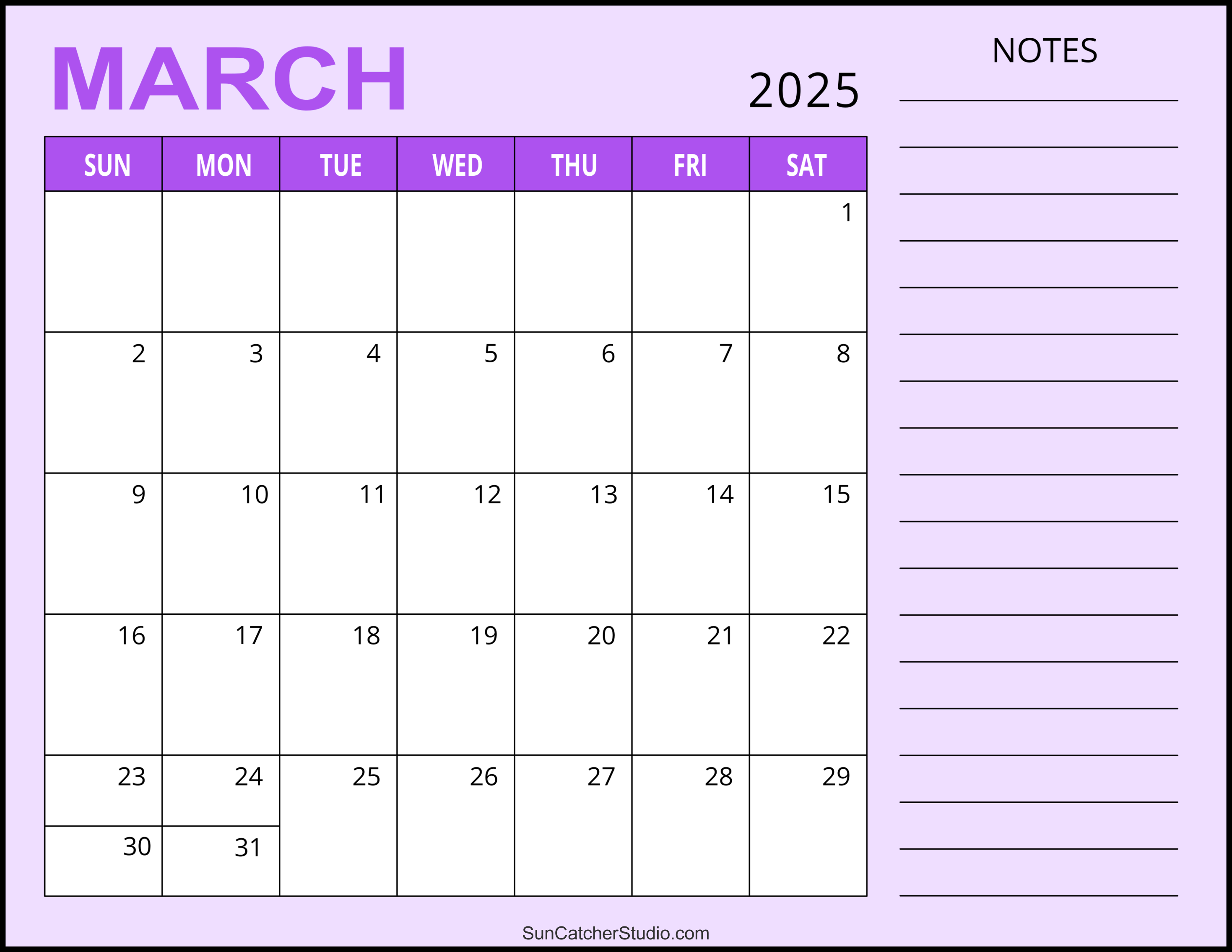 March 2025 Calendar (Free Printable) – Free Printables, Monograms regarding March 2025 Calendar Printable with Notes