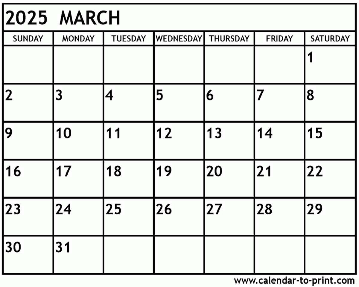 March 2025 Calendar Printable for Calendar Month Of March 2025