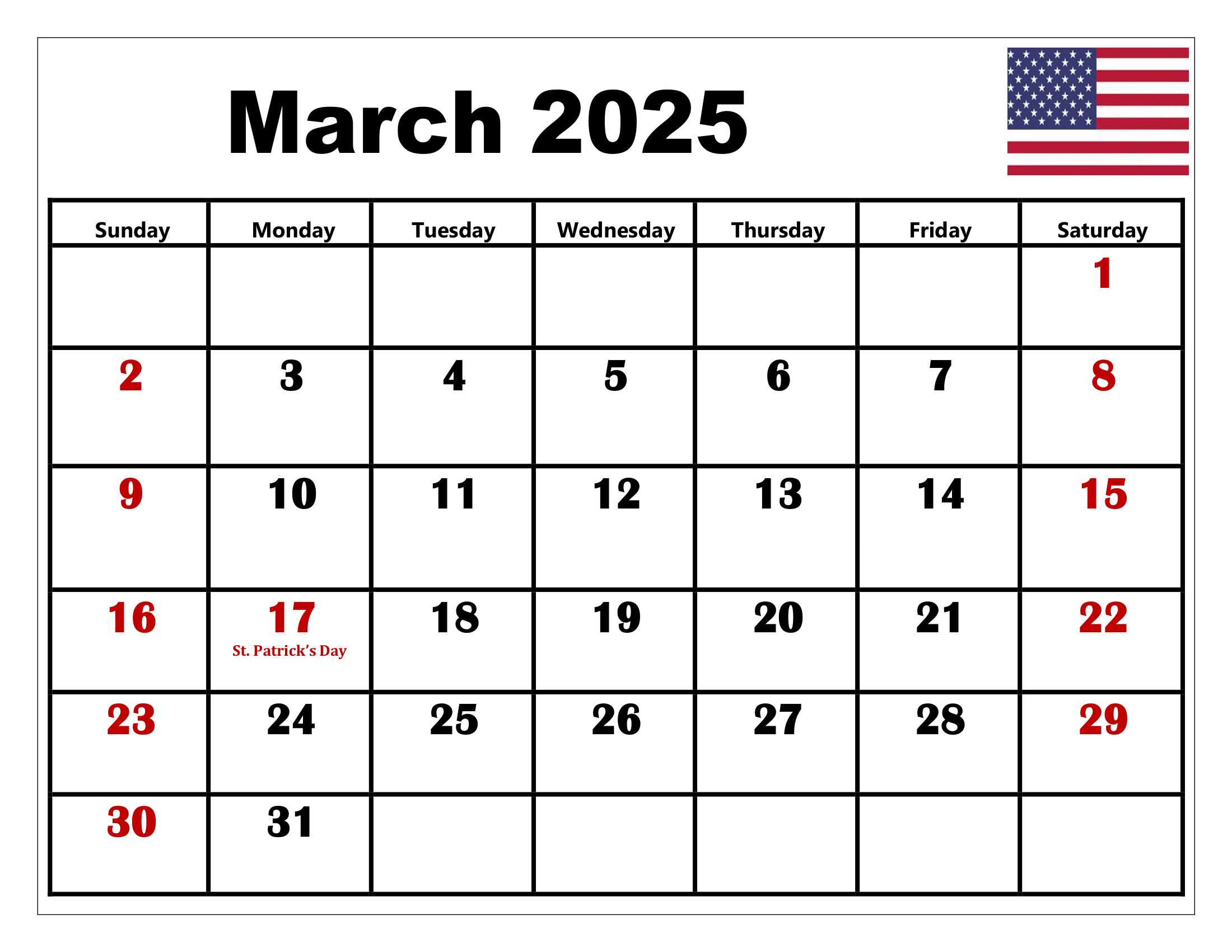 March 2025 Calendar Printable Pdf Template With Holidays for March 2025 Calendar Printable with Holidays