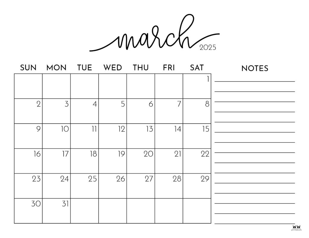 March 2025 Calendars - 107 Free Printables | Printabulls in Cute March 2025 Calendar Printable