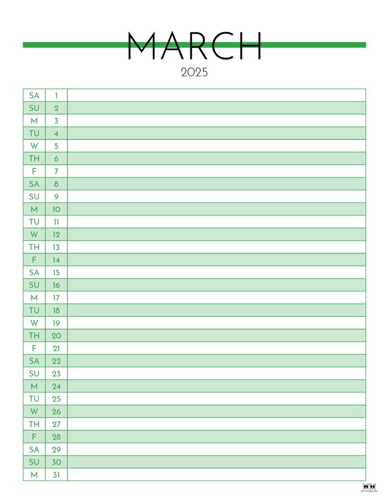 March 2025 Calendars - 107 Free Printables | Printabulls in March 2025 Calendar Printable with Lines