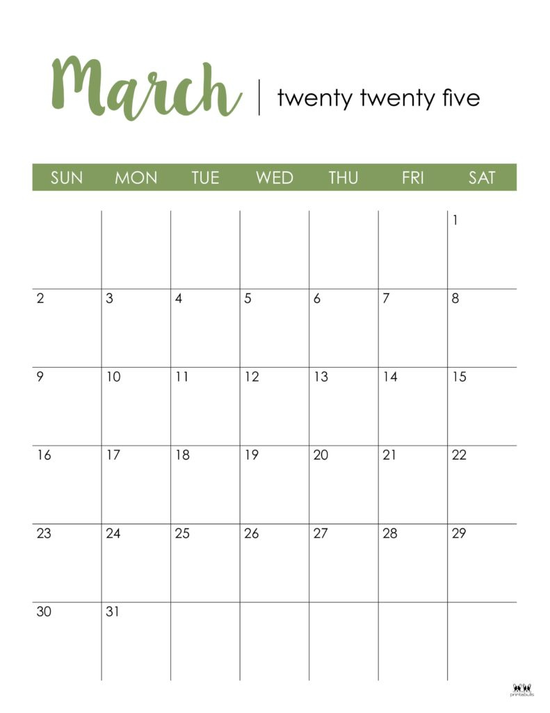 March 2025 Calendars - 107 Free Printables | Printabulls throughout March 2025 Calendar Printable Vertical