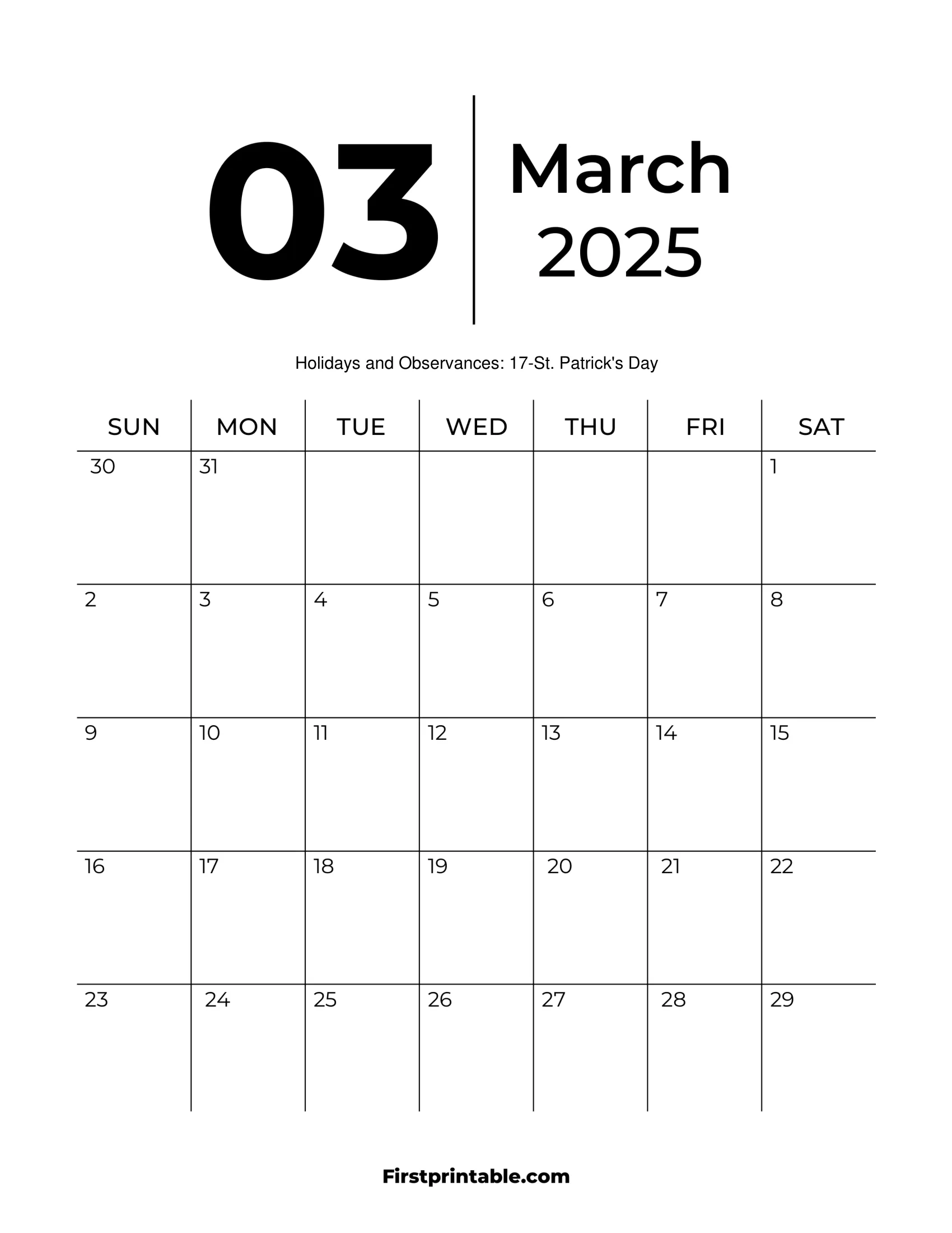 March 2025 Calendars - Free Printable &amp;amp; Fillable for March Calendar Numbers Printable 2025