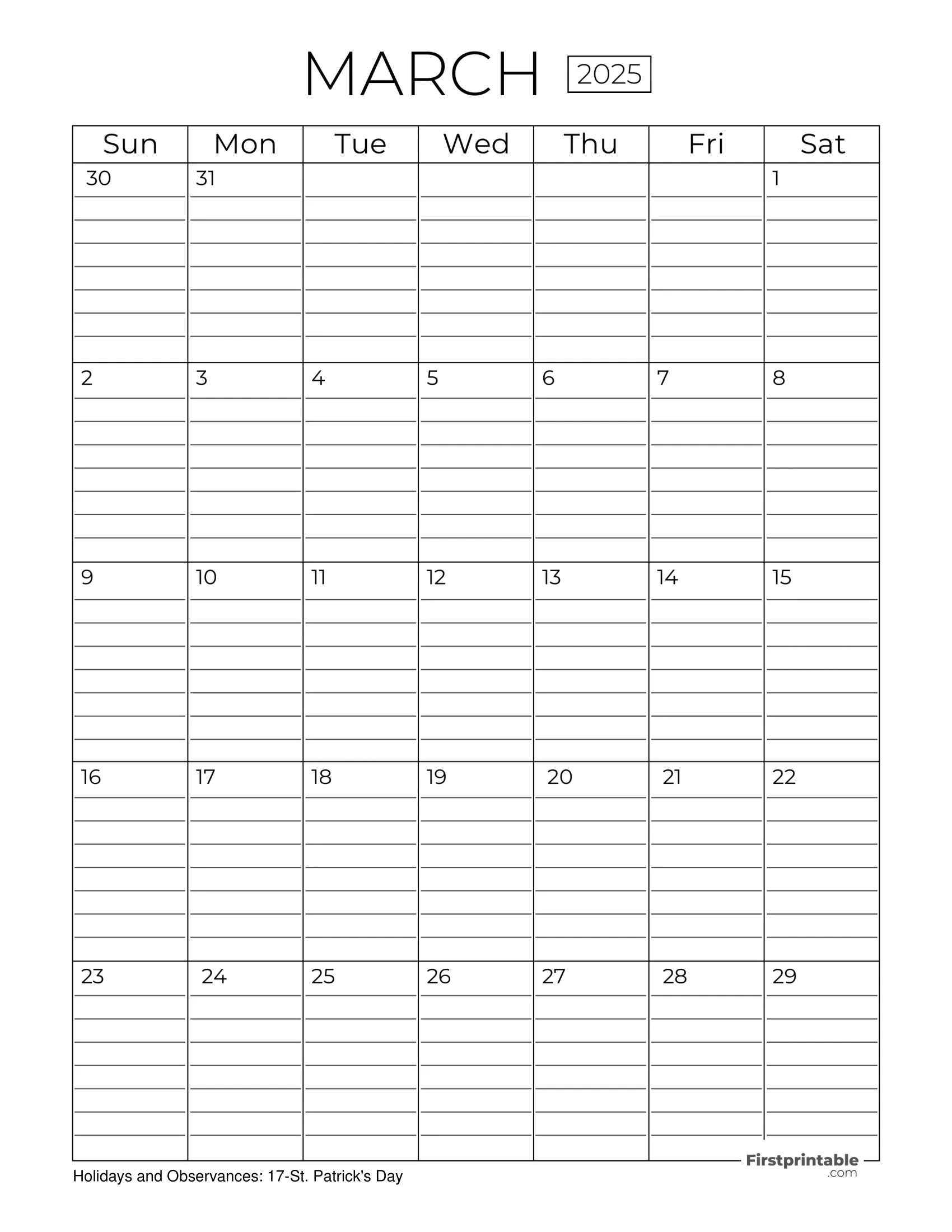 March 2025 Calendars - Free Printable &amp;amp; Fillable inside March 2025 Calendar Printable with Lines