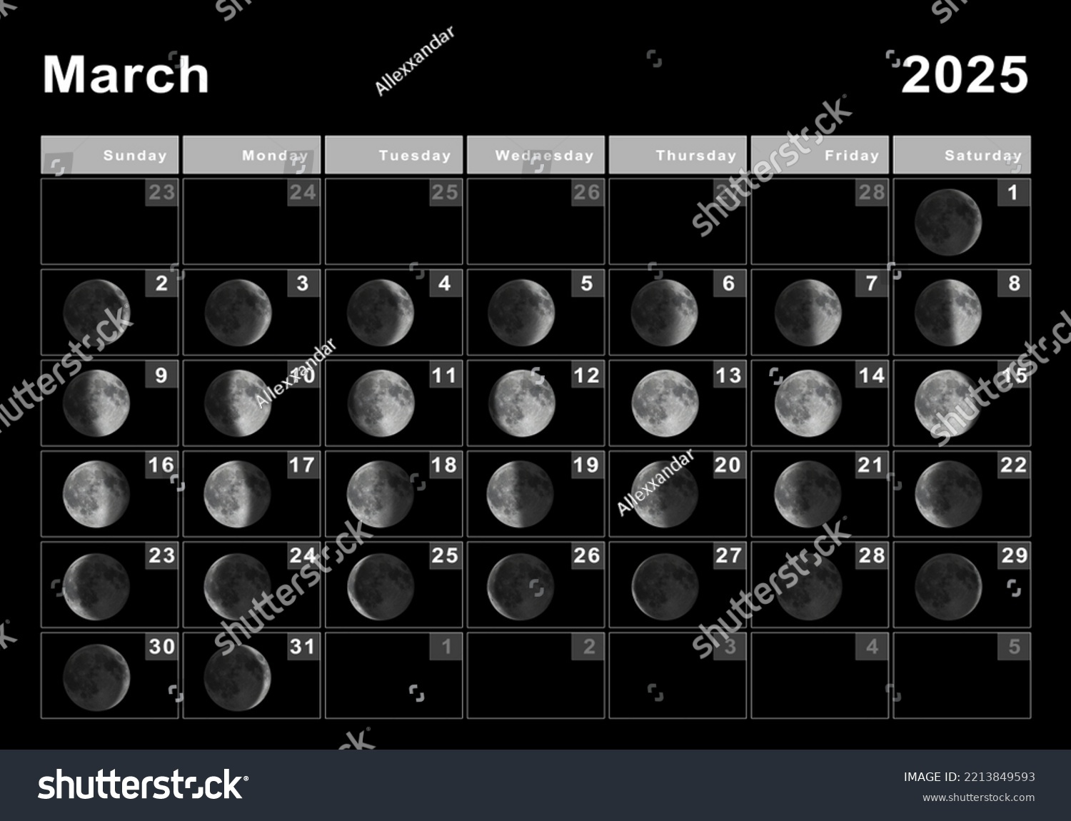 March 2025 Lunar Calendar Moon Cycles Stock Illustration intended for Moon Calendar For March 2025