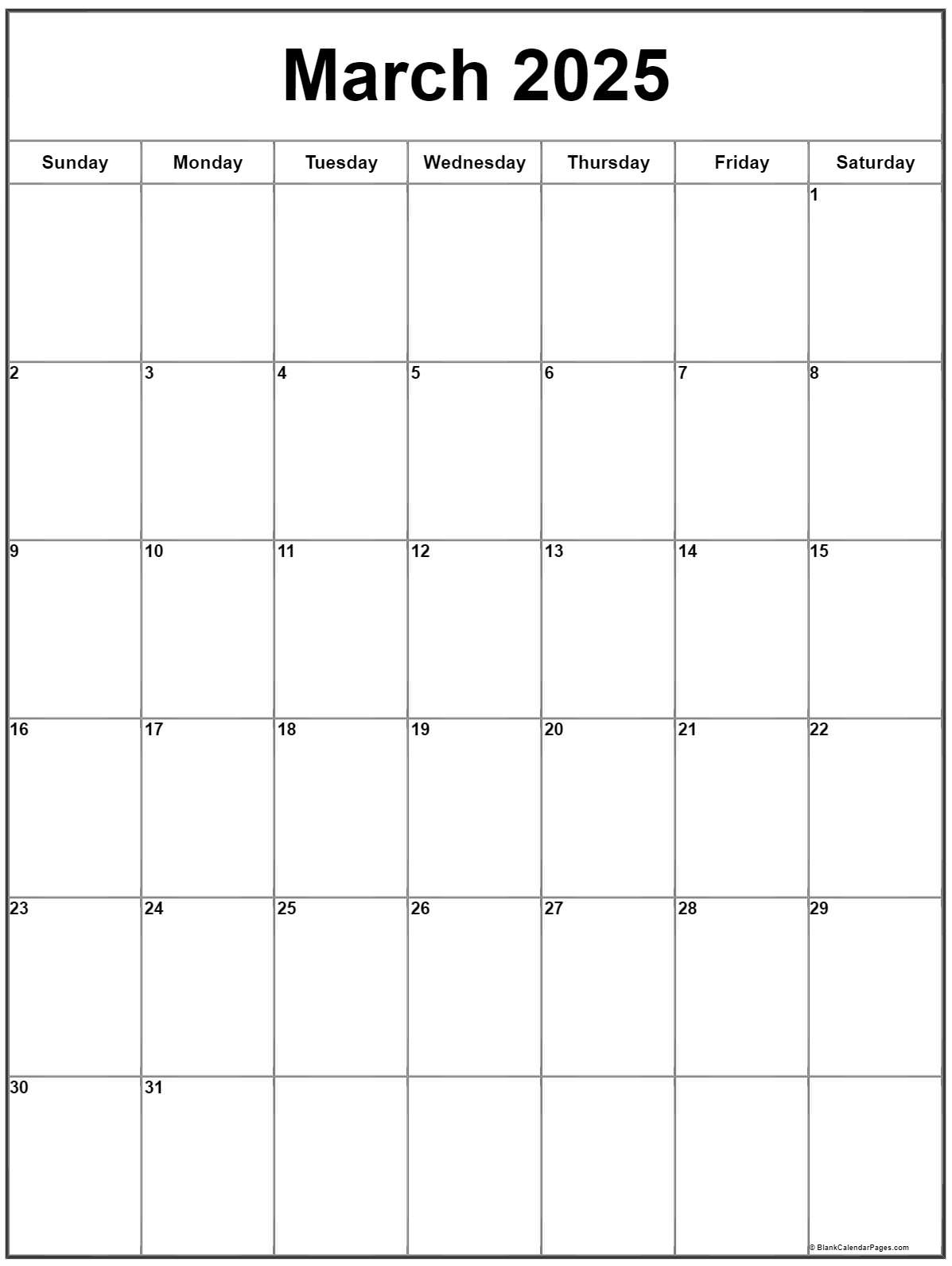 March 2025 Vertical Calendar | Portrait within March 2025 Calendar Printable Vertical