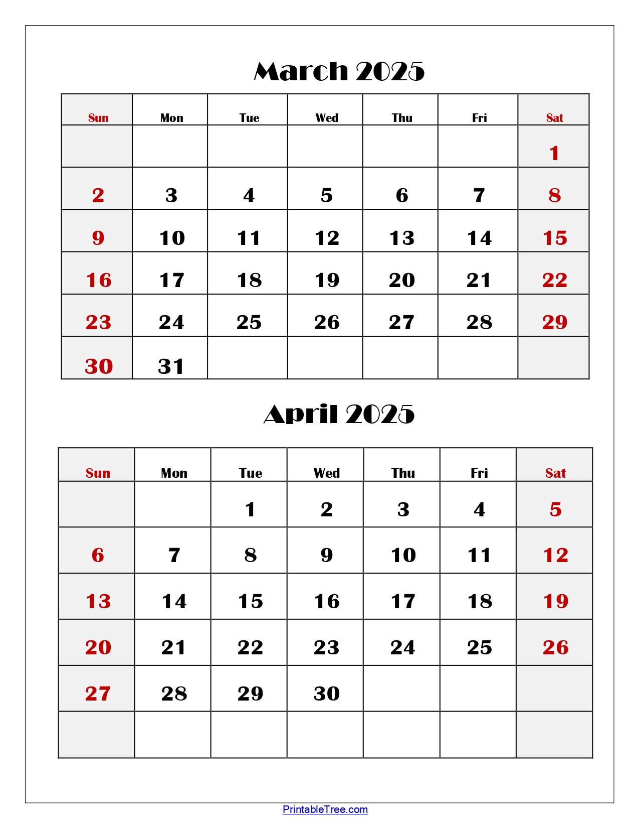 March And April 2025 Calendar Printable | Two Months Calendar for Calendar March April 2025 Printable