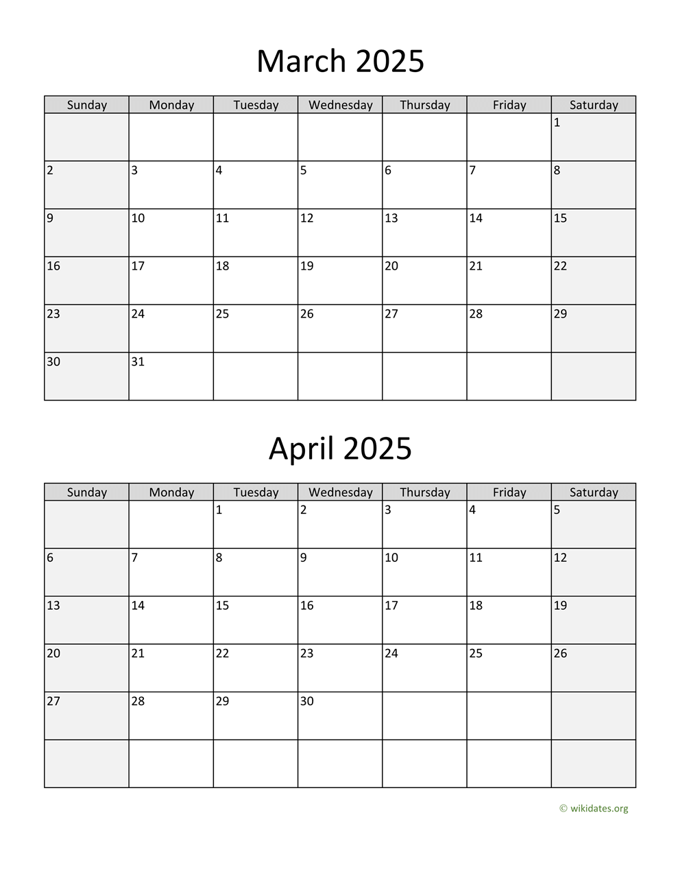 March And April 2025 Calendar | Wikidates for March April Calendar 2025