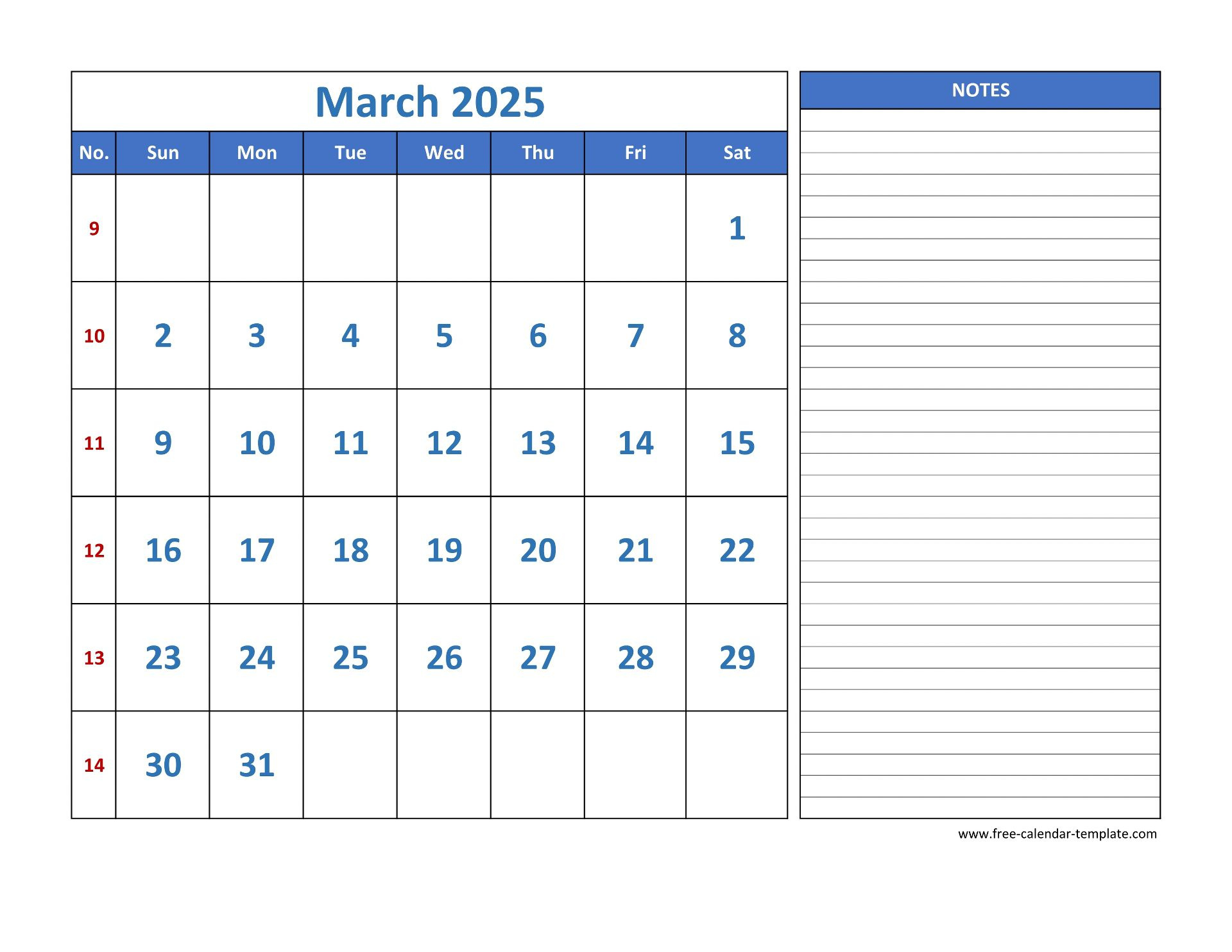 March Calendar 2025 Grid Lines For Holidays And Notes (Horizontal inside March 2025 Calendar Printable With Lines