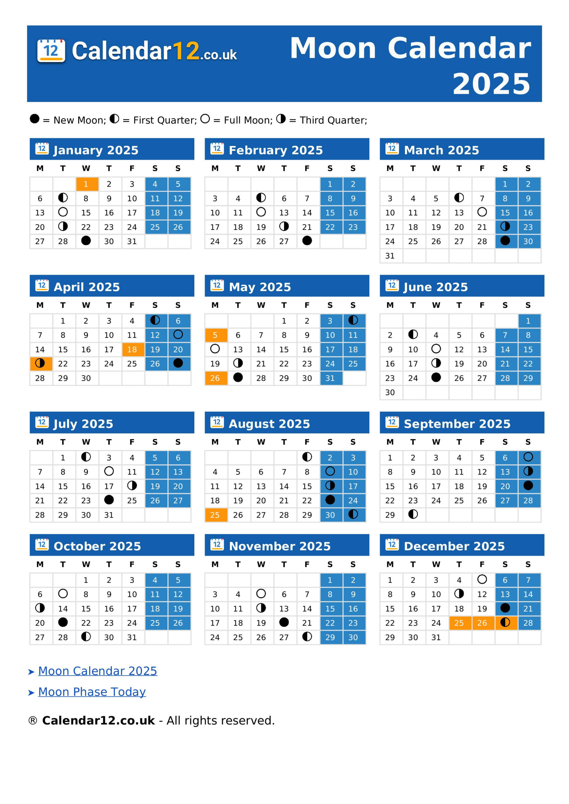 Moon Calendar March 2025 ⬅️ — Calendar12.Co.uk intended for March 2025 Moon Calendar