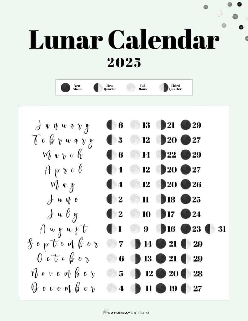 Moon Phase Calendar - 12 Cute &amp;amp; Free Printable 2025 Lunar Calendars within Moon Calendar in March 2025