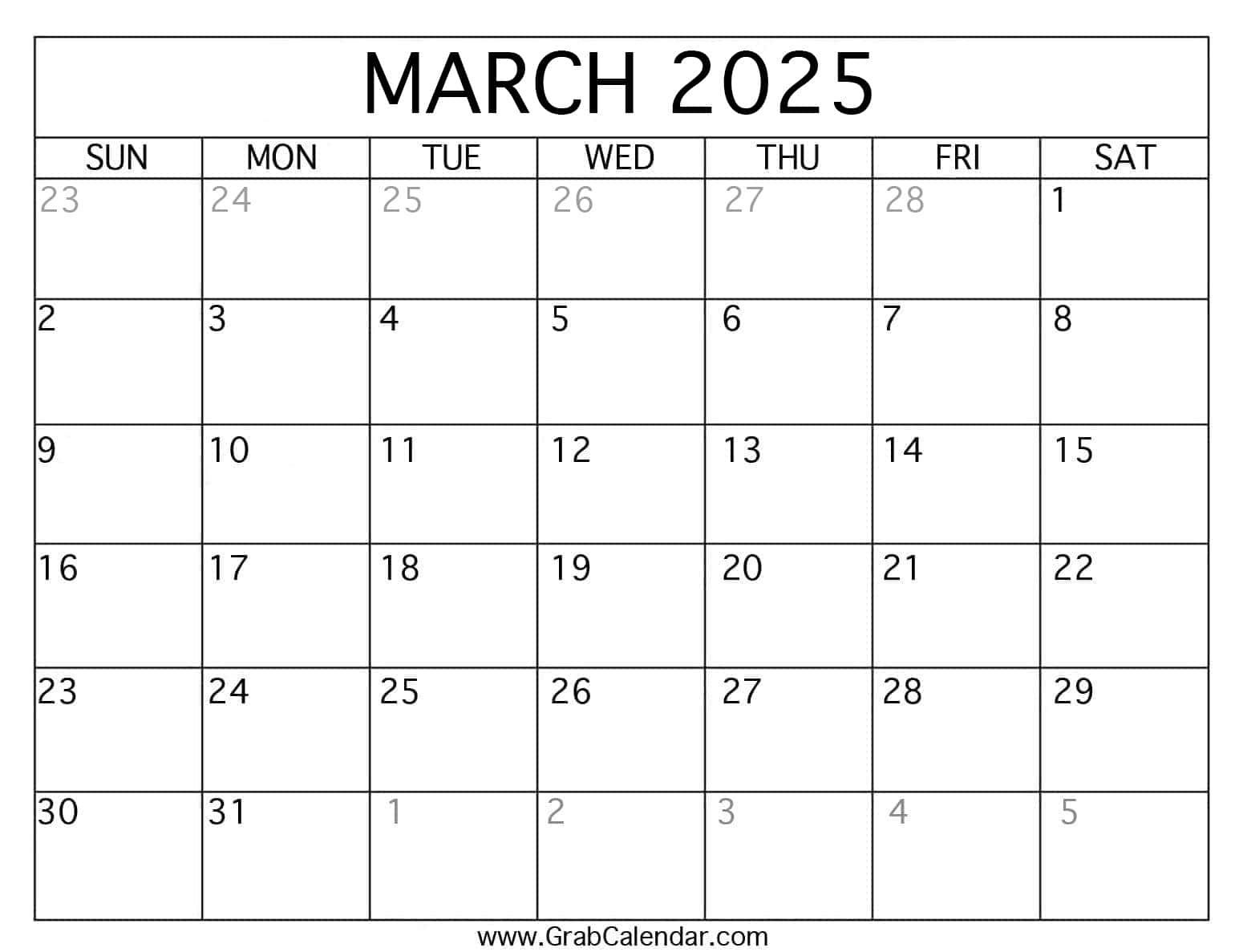 Printable March 2025 Calendar for 2025 Printable March Calendar