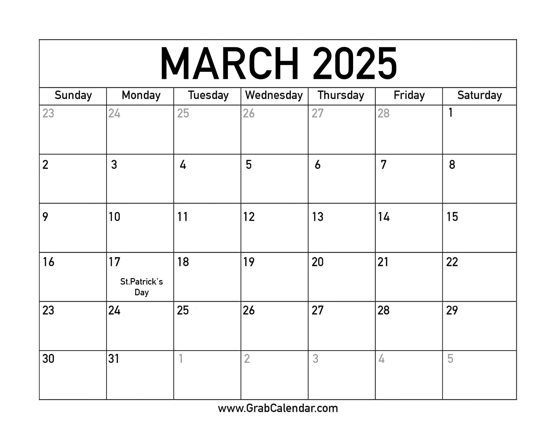 Printable March 2025 Calendar in March Calendar 2025 with Holidays