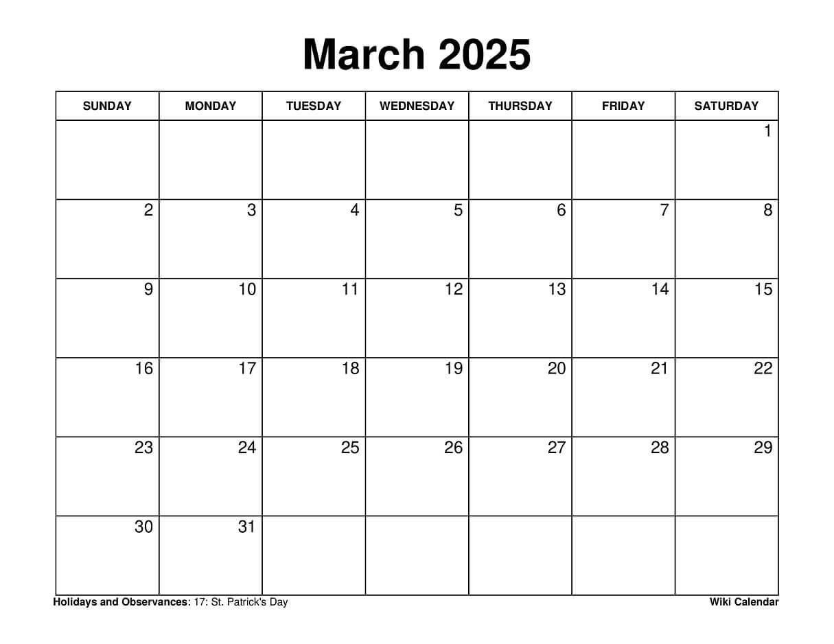 Wiki Calendar March 2025 Printable Calendar 2025