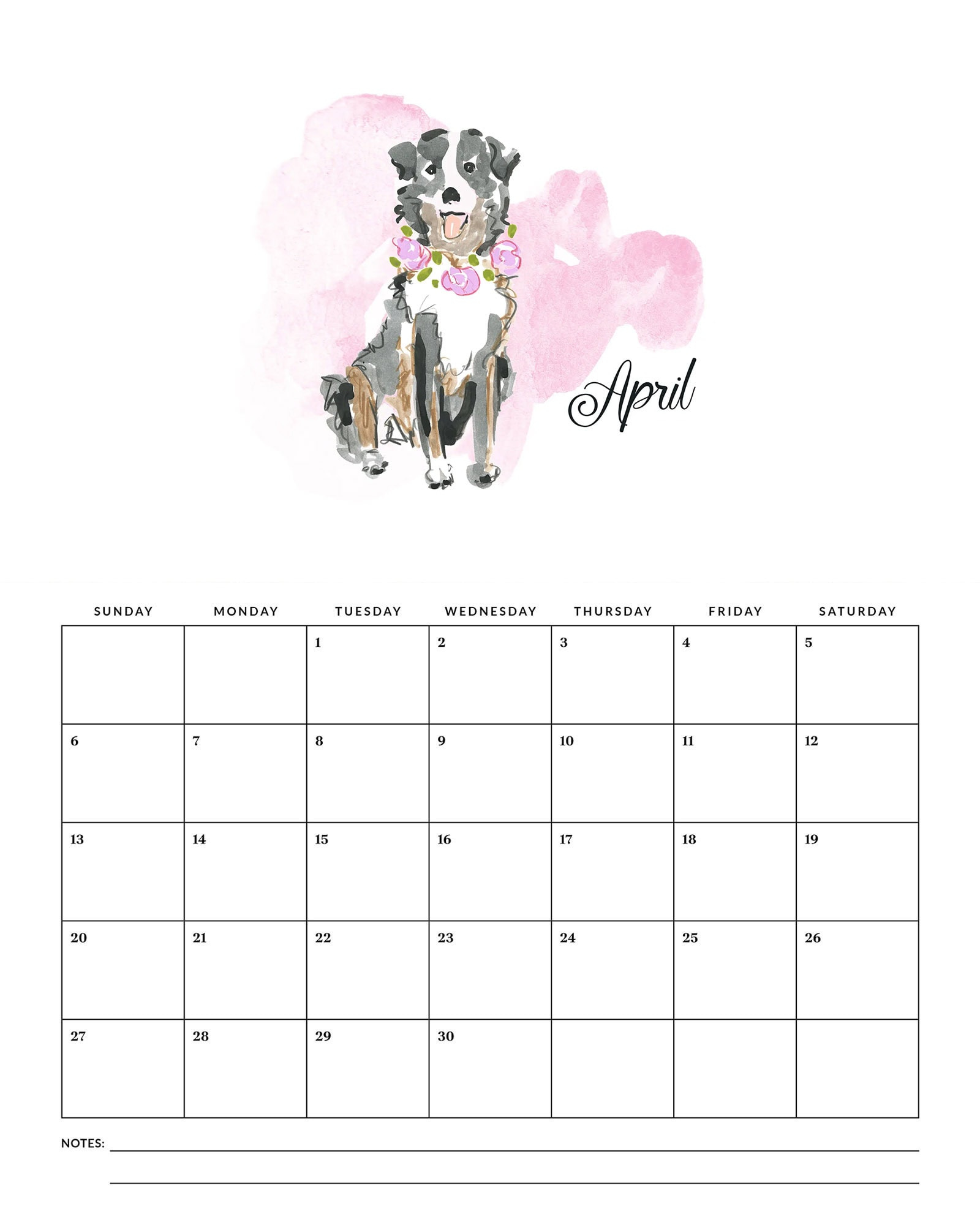 Free Printable 2025 Watercolor Dog Calendar - The Cottage Market regarding April 2025 Printable Puppy Calendar