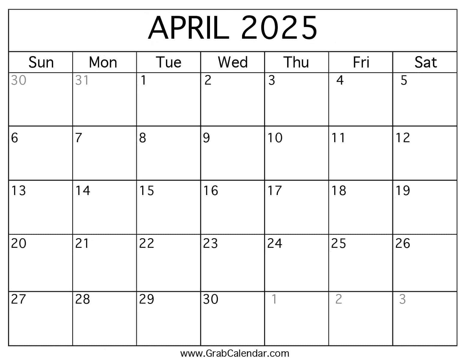 Printable April 2025 Calendar pertaining to 2025 Monthly April Calendar Printable