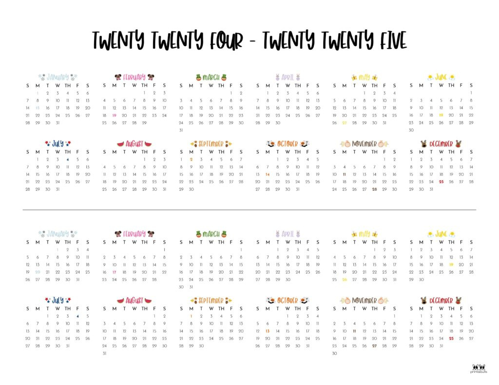 2024-2025 Two Year Calendars - 10 Free Printables | Printabulls for June 2024 To June 2025 Calendar Printable