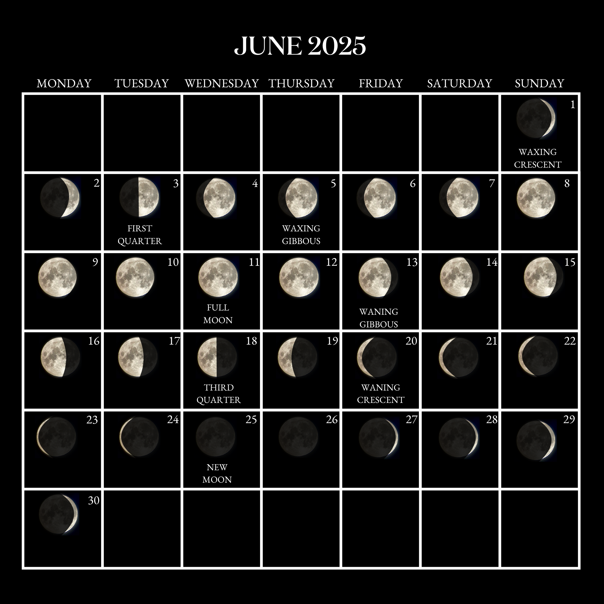2025 Moon Calendar - Every Phase And Stage Of The Moon inside June Full Moon Calendar 2025